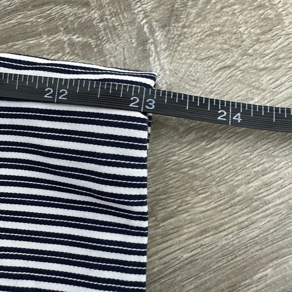 H&M Sz 6 Navy and White Striped Wide Straight Leg Trousers With Paperbag Waist - Picture 9 of 9